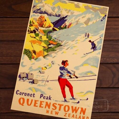 Coronet Peak Ski-ing New Zealand View Art Retro Vintage Canvas Painting Frame Poster DIY Wall Home Posters Home Decor Gift