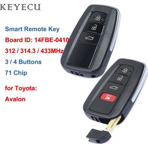Keyecu Smart Remote Control Car Key Fob 3 / 4 Buttons with 71 Chip for Toyota Avalon 2018 2019 Board ID: 14FBE-0410 / 14FBE0410