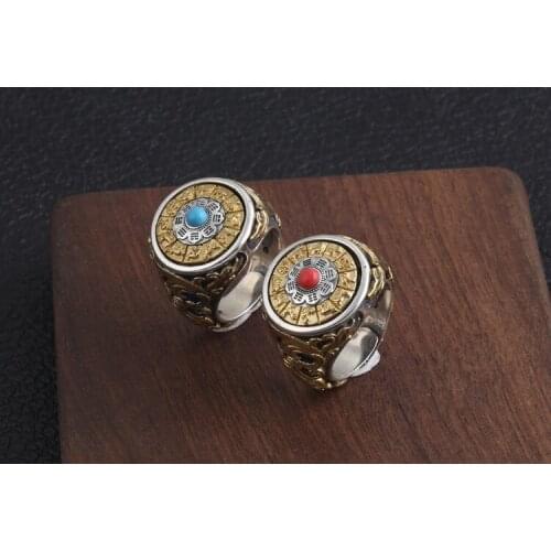 Solid 925 Sterling Silver MENS Om Mani Padme Hum rotate ring rings jewelry gift A5719