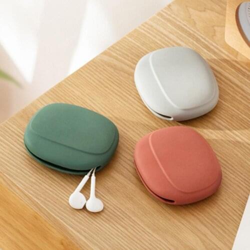 Earphone Cable Storage Box Solid Color Portable Silicone Mobile Phone Data Cable Headphone Mini Pouch for Travel
