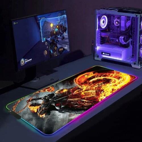 Backlight Ghost Rider RGB Gaming Mouse Pad Large Size Colorful Luminous for mini PC Computer Desktop 7 Colors LED Light Desk Mat