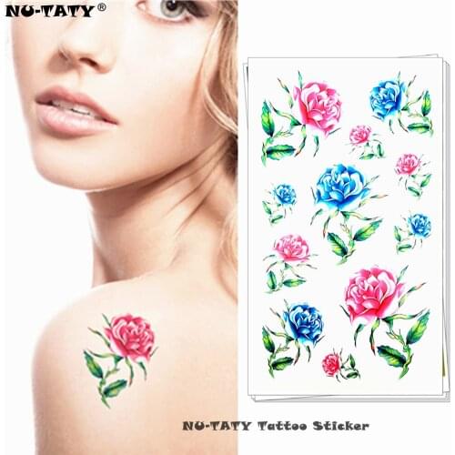 Nu-TATY Beautiful blue roses Temporary Tattoo Body Art Arm Flash Tattoo Stickers 17*10cm Waterproof Fake Henna Painless Tattoo