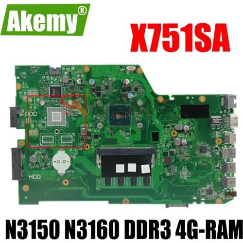 Akemy X751SA Laptop motherboard For ASUS X751S X751SA REV.2.0 Mainboard 4 Cores N3150 N3160 DDR3 4G-RAM