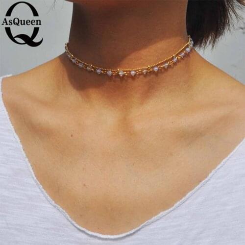 Fashion layered choker opal stone beads chokers necklaces for women jewelry gift