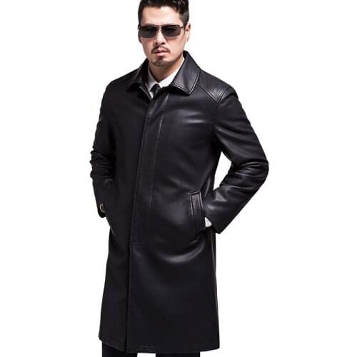 Mens Genuine Leather Long Jacket Brand Windbreaker Man Leather Jackets Winter Long Coat Mens Leather Jackets 4XL 5XL PLUS SIZE
