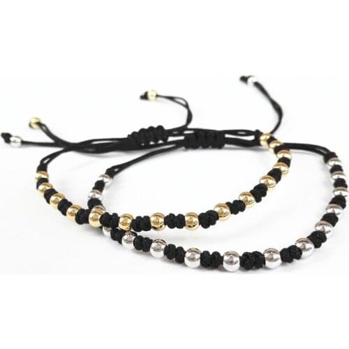 100% Brand Men Bracelets,2017 Summer Trendy Gold-color Round Beads Braided Macrame European American Weaving Bracelets For Men