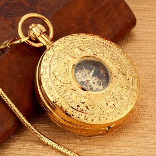 Ring the bell Double Open Double Cover Automatic Mechanical Pocket Watches Men High End Gold Dial Alloy Pendant Necklace Women