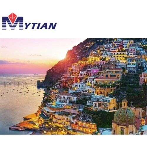 DIY Coast Evening Diamond Painting,Full Square Round Drill Diamond Embroidery Kit Sea Landscape 5D Diamond Paint By Numeber Gift