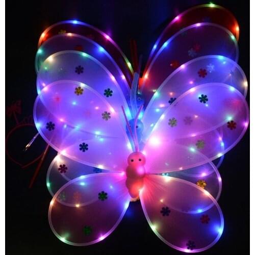 3Pcs Girl LED Angel Wings Set Fairy Wand Bandana Crown Princess Carnival Costume