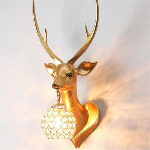Resin Deer Head Wall Lamps for Bedroom Nordic Modern Crystal Wall Light Simple Bedroom Bedside Lamp Creative Simple Wall Decor