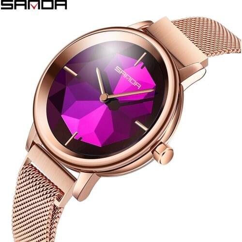 2019 New SANDA Rose Gold Women Watches Luxury Top Brand Mesh Watch Women Waterproof Female Clock Ladies Relogio Feminino P1016