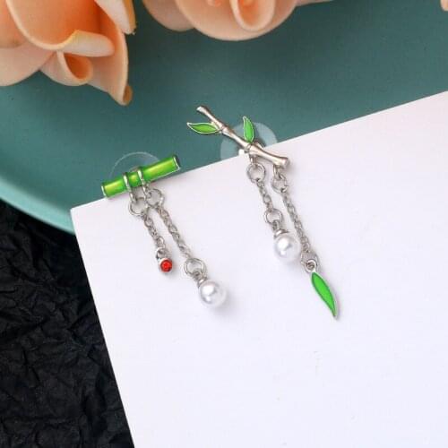 South Koreas New Fashion Cute Creative Bamboo Earrings Antique Ethnic Style Asymmetric Small Fresh Bamboo Ear Jewelry Female