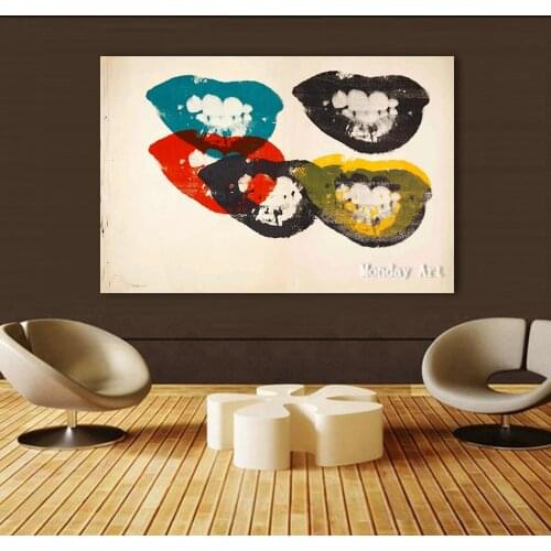 Pop Canvas Art handmade oil Painting The Lips Andy warhol Wall Pictures abstract picture For Living Room restaurant Home Decor