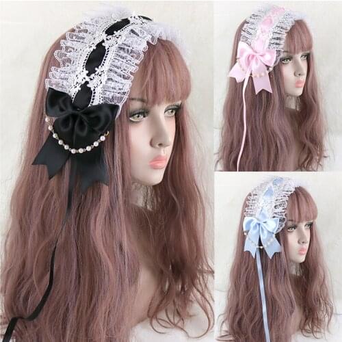 Lolita Hairpin Flower Marriage Eros Angel Handle All-match KC Widen Headband Bowknot Lace Trim Pearl Chain Hair Accessories