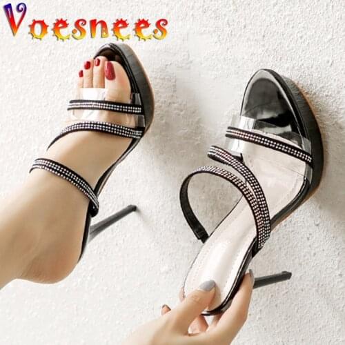 Korean Style Slippers Platform Chain Comfortable Nightclub Thin High Heels Sandals Solid Transparent Sweet Wedding Women Shoes