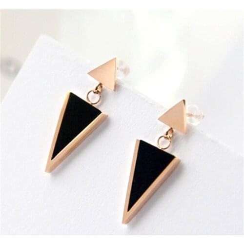 YUN RUO Rose Gold Color Simplify Triangle Stud Earring Woman Titanium Steel Fashion Jewelry Birthday Gift Not Fade Drop Shipping