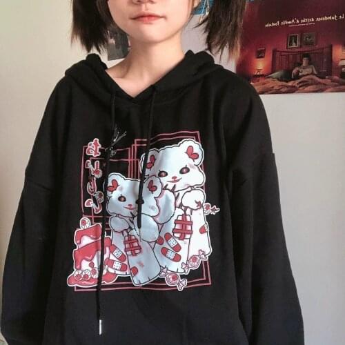 Black Cat Print Hoodie Sweatshirt Girl Spring Women Loose Punk Hip Hop Tops Cute Funny Oversize Korean High Street Hoodies Coat