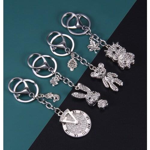 WANGAIYAO Japanese and Korean ins wind cute bear rabbit cow animal keychain niche design creative tide rhinestone pocket watch p
