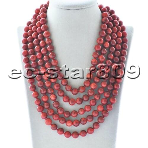 Z10120 17“~100" 10mm Red Round Grass Coral Necklace