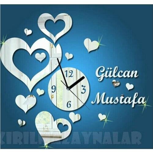 MEYA LOVE Record Mirror Sticker, Customised Name Order Mirror Clock Decal,3D Heart And Name Combined Mirror Wall Clock sticker