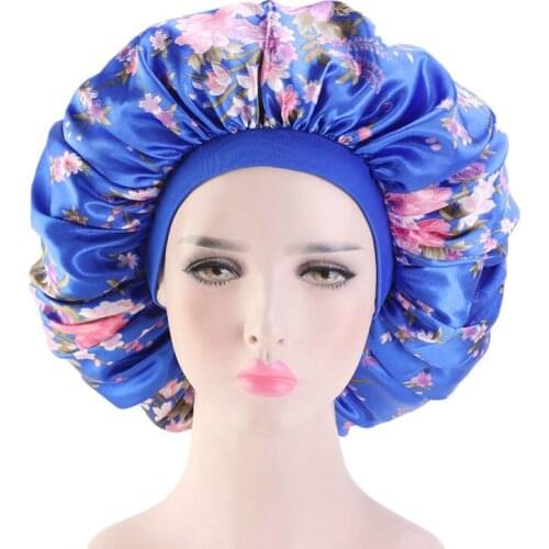 Large Print Satin Silky Bonnet Sleep Cap Width Elastic Band for Women Solid Color Head Wrap Lady Hair Accessories SA408