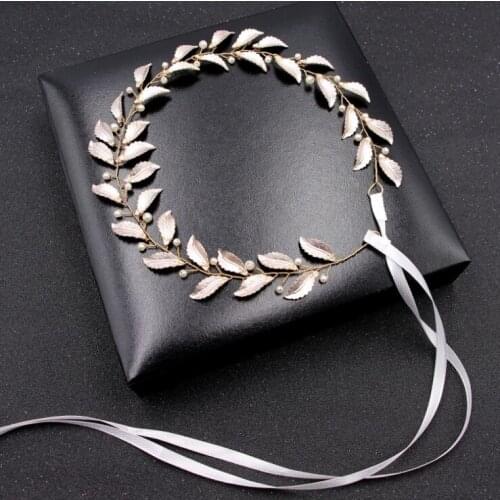 2020 Women Golden Leaf Headband Pearls Hairbands Wedding Bridal Headband Hair Accessories Headdress Party Gift Bezel for girls