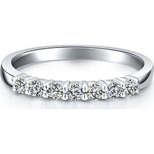 S925 Vintage Jewelry 7 Stones Pretty Ring Elegant Band Ring Women Sterling Silver White Gold Plated Wedding Bridal Fine Jewelry