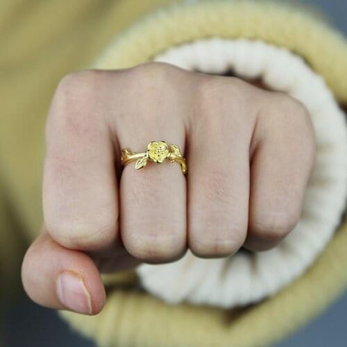 Gold Color New Flower Rose Shaped Ring For Women Vintage Style Open Adjustable Cast Finger Jewelry Girls Valentines Day Gift