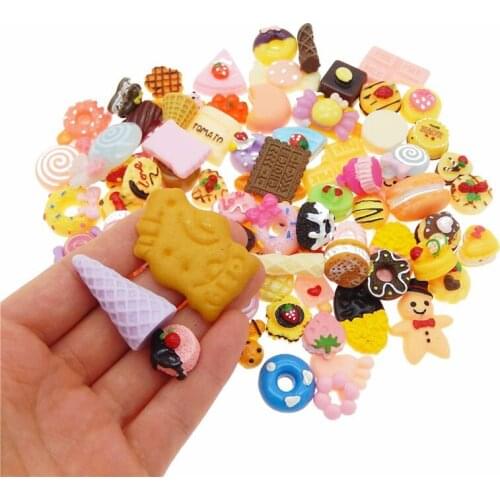 20pcs Resin Flatback Cabochon Slime Charm Cake Bread Candy Icecream Lollipops Food Random Phone Decor Scrapbookin Jewelry Making