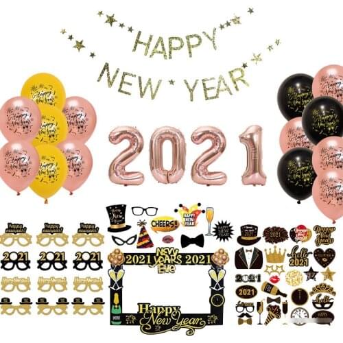 2021 Happy New Year Digital Latex Balloon Photo Props Spoof Glasses New Year Eve Party Decoration Supplies KK25