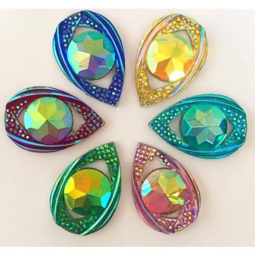 30pcs AB Resin 20*30mm Drop Flatback Round Rhinestone Wedding 2 Hole Buttons DIY R85*5