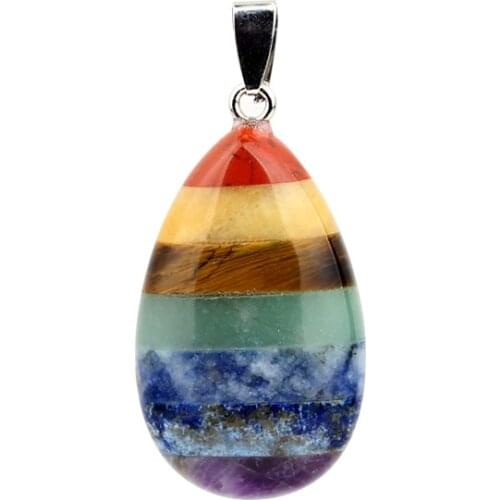 7 Chakras Energy Water Drop Heart Rainbow Pendant Natural Stone Necklace Healing Gem Meditation Reiki Crystal Jewelry Gifts