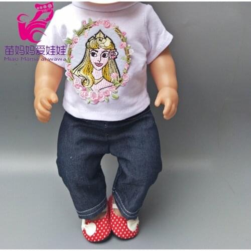 18" Girl Doll Princess Pattern White Summer Shirt and Pants for 18 Inch Baby Doll Girl Gift