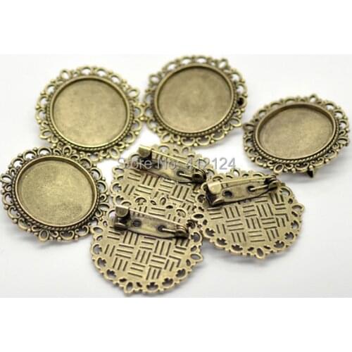 50Pcs Bronze Tone Round Brooches Cabochon Cameo Frame Setting Jewelry Component 32mm(Fit 20mm)