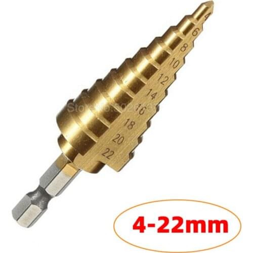 4-22MM Hss Drill Step Titanium Speed Coated Steel Cone Hole Cutter Bit Hex Herramientas Para Carpinteria Set Multiple Center