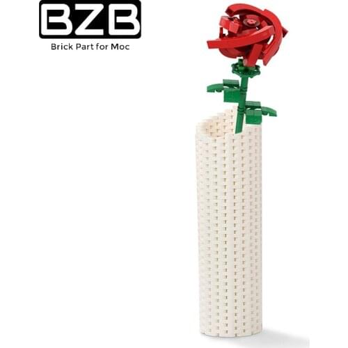 BZB MOC Red Rose 14162 Romantic Flowers Building Block Model Bricks parts Decoration Kids Girls Brain Game DIY Toys Best Gifts