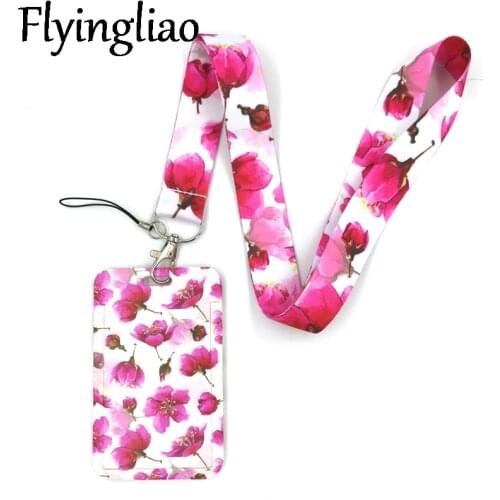 Red Flowers Creative Lanyard Card Holder Student Hanging Neck Phone Lanyard Badge Subway Access Card Holder Accessories Gifts