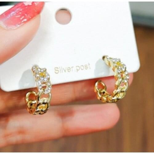 Elegant C Shaped Chain Link Hoop Earrings Gold Color Earrings for Women Korean Fashion Jewelry Party Girls Unusual Earrings