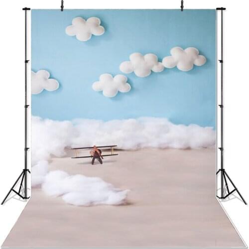 Newborn Photography Background Cotton Clouds Dreamland Blue Wall Airplane Toy Children Backdrops For Photo Studio