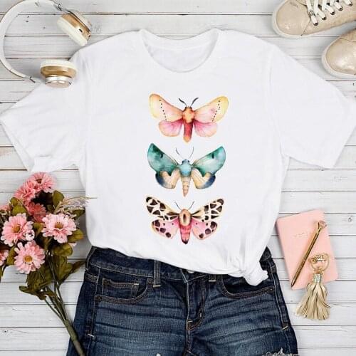 T-shirts Women Butterfly 2021 Casual Clothing Fashion Spring Summer Tshirt Top Lady Graphic Female Print Clothes Tee T-Shirt