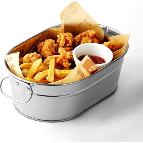 Ins net red American restaurant snack bar stainless steel oval fried chicken dish fries bucket fries rack snack basket