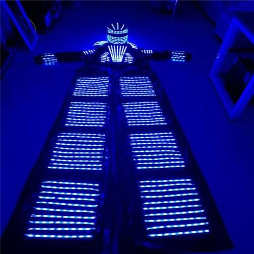 K811 Ballroom dance led costumes dj robot men stilts suit bar RGB colorful light clothe party show stitlts clothes helmet disco