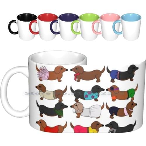 Sausage Dog Dress Up Ceramic Mugs Coffee Cups Milk Tea Mug Artbygrapefruit Sausage Dog Daschund Fancy Costume Animal Pet Dog