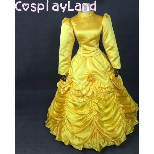 Belle Princess Dress Cosplay Costume Yellow Dress Halloween Costumes Ball Gown Winter Long Sleeve Women Fancy Fashion Dress