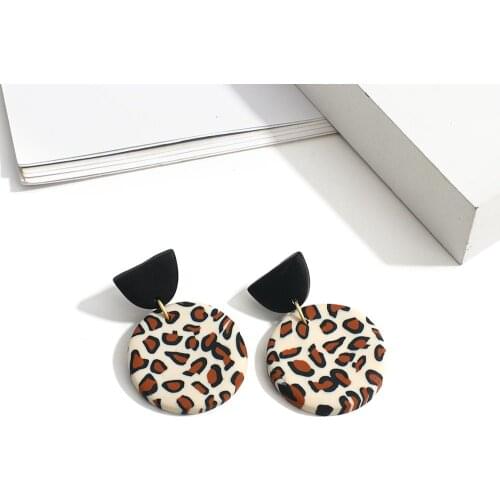 AENSOA Trendy Polymer Clay Drop Earrings Unusual Leopard Dangle Earrings Unique Round Pendant Earring Women Jewelry Gift 2021