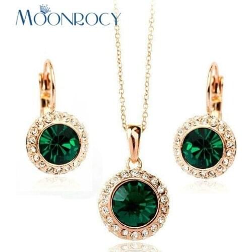 MOONROCY Free Shipping Fashion Crystal Necklace and Earrings Jewelry Set Cubic Zirconia Rose Gold Color for women