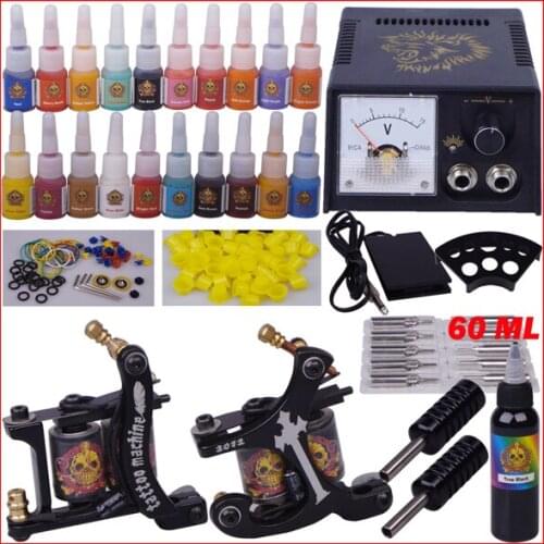 Tattoo machine set for beginner permanent makeup tattoo kit 2 guns complete tattoo set