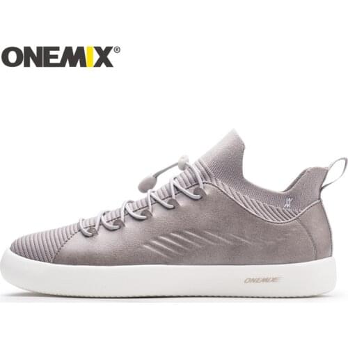 ONEMIX Unisex Leather Casual Shoes Men Sneakers Loafers 2019 Classic Breathable Knitted Mesh Skateboarding Trainers Tennis Shoe