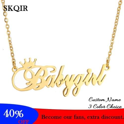 Personalized Name Crown Pendant Necklace Customized Babygirl Letter Stainless Steel Chain Charm Choker Jewelry Nameplate Gift