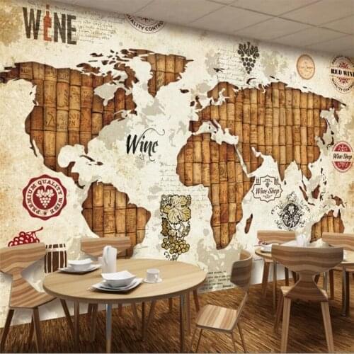 Beibehang Retro World Map Red Wine Cork Cork Restaurant Bar Wall Custom Large Mural Green Wallpaper papel de parede